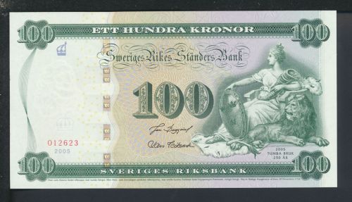 Geldscheine Banknoten Schweden 100 Kronor 2005 I UNC