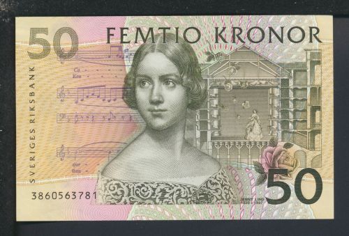 Geldscheine Banknoten Schweden 50 Kron. Jenny Lind Musik Oper Opernsängerin I-II