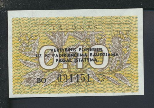Geldscheine Banknoten Litauen 0,10 Talonas 1991 I UNC