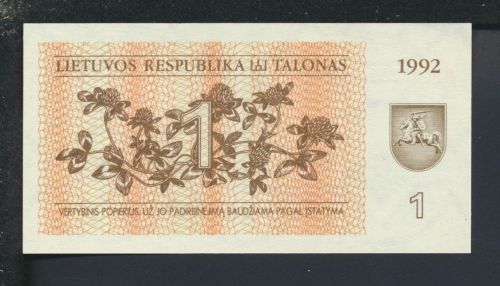 Geldscheine Banknoten Litauen 1 Talonas 1992 I UNC
