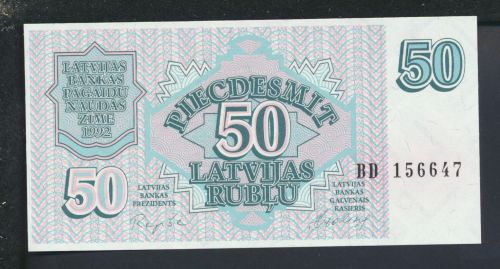 Geldscheine Banknoten Lettland 50 Rublu 1992 I UNC