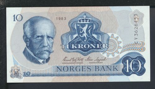Geldscheine Banknoten Norwegen 10 Kronen Fridtjof Nansen 1983 I UNC
