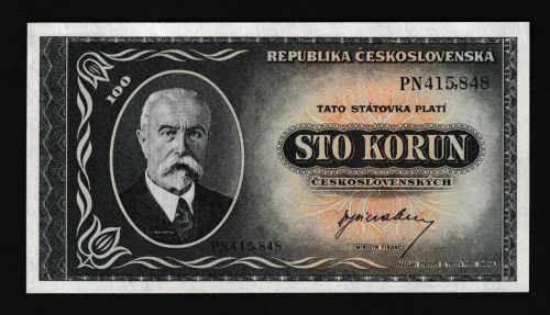 Geldscheine Banknoten Tschecheslowakei 100 Korun Präsident T. Mazarik I UNC