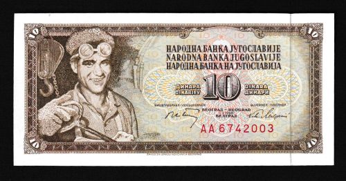 Geldscheine Banknoten Jugoslawien 10 Dinar 1968 I UNC