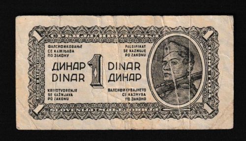 Geldscheine Banknoten Jugoslawien 1 Dinar Soldat 1944 IV
