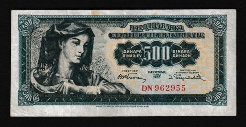 Geldscheine Banknoten Jugoslawien 500 Dinar 1965 II-III