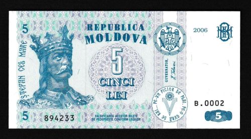 Geldscheine Banknoten Europa Moldavien 5 Lei 2006 1 UNC