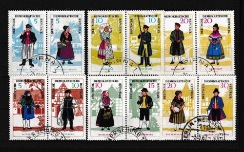 DDR 1074-1079 + 1214-1219 ZD Volkstrachten Zusammendrucke Paare gestempelt 67,00