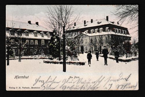 Ansichtskarte Herrnhut Sachsen Am Platz Großschönau im Winter
