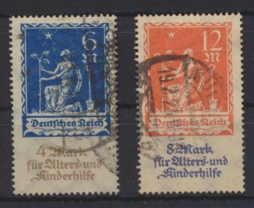 Deutsches Reich 233-234 Alters + Kinderhilfe gestempelt Infla geprüft Kat. 60,00
