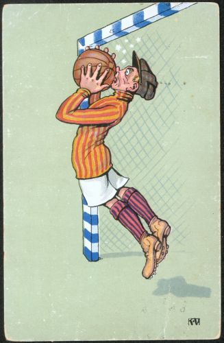 Ansichtskarte Sport Fußball Humor Künstler sign. K.V. nach Ebersbach Sachsen
