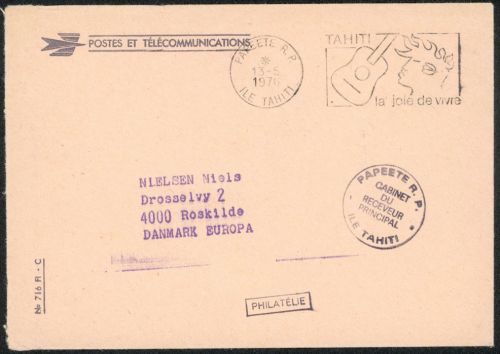 Tahiti Franz. Polynesien Brief Musik Instrument schöner Werbe-Stempel Abbildung