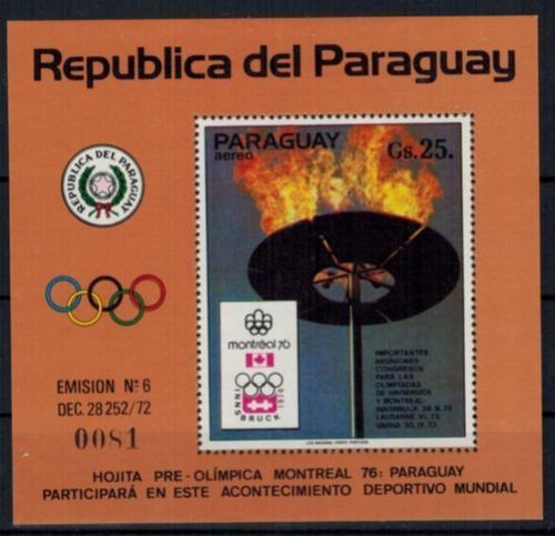Paraguay Olympia Sport Block 221 Sommerspiele Montreal Olympische Flamme