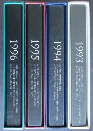 Bund Jahressammlungen Dt. Post 4 Bände kpl mit Ersttagsstempel 1993-96 Kat 560,-
