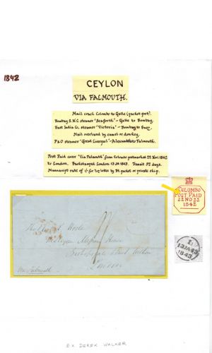 Ceylon ships post Schiffspostbrief Colombo Post Paid 22. No. via Falmouth London