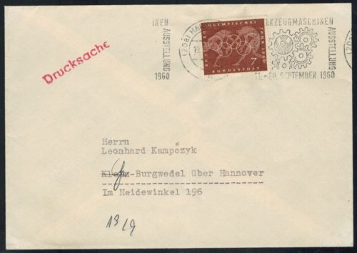 Bund Brief EF 332 Drucksache Hannover nach Burgwedel SST Ausstellung Wergzeug