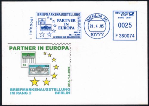 Bund attraktive Sonderkarte Briefmarkenausstellung Berlin Brandenburger Tor 2005