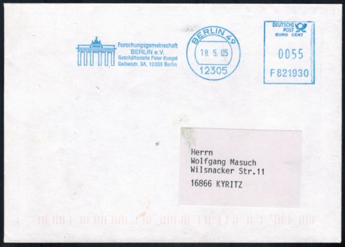Bund Brief SST Briefmarken Forschungsgemeinschaft Berlin Brandenburger Tor 2005