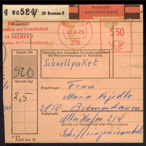 Bund Brief EF 636 Heinemann mit AFS 5,50 selten Schnellpaket Bremen Bremerhaven