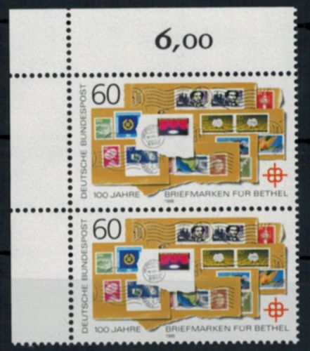 Bundesrepublik 1395 Plattenfehler I Bethel 1988 Eckrandpaar postfrisch