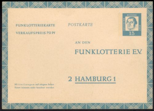 Berlin Ganzsache FP 7 15 Pfg. 70 Pfg. Funklotterie Luther ungebraucht 1963
