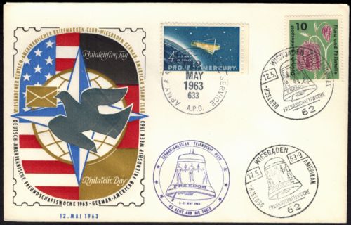 Brief deutsch-amer. Freundschaft m. 3 schönen SST Freiheitsglocke Wiesbaden USA