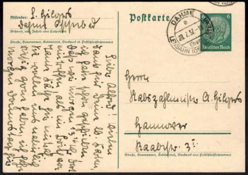 Hindenburg Ganzsache Landpoststempel Dahme über Lensahn Schleswig-Holstein 1932