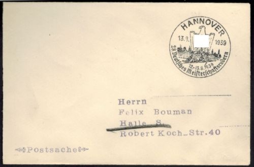 Deutsches Reich Postsache Wassersport SST Hannover 28. Dt. Meisterschaftsrudern