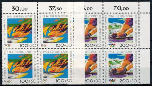 Bund 1717-20 Sporthilfe Olympia Bogenecke Eckrand Viererblock o. re. postfrisch