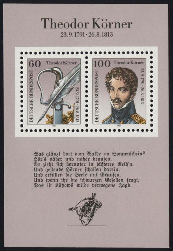 Bund Block 25 Geburtstag Theodor Körner Schriftsteller 1991 tadellos postfrisch