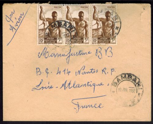 Afrika Republik Bambari MEF 5 Fr. Luftpost nach Frankreich 1957