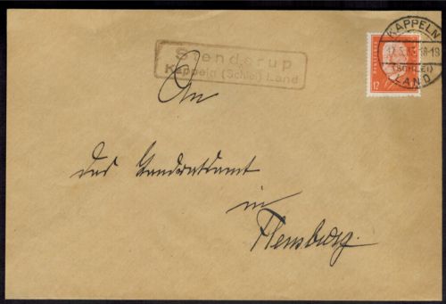 Brief Deutsches Recih Landpoststempel Stenderup Kappeln Schleswig nach Flensburg