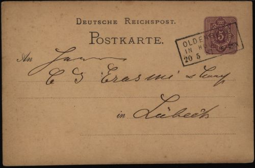 Deutsches Reich Ganzsache 5 Pfg. mit Stempel R 3 Oldenburg Holstein n. Lübeck