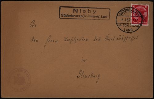 Deutsches Reich Brief Landpoststempel Nieby Süderbrarap Schleswig Flensburg