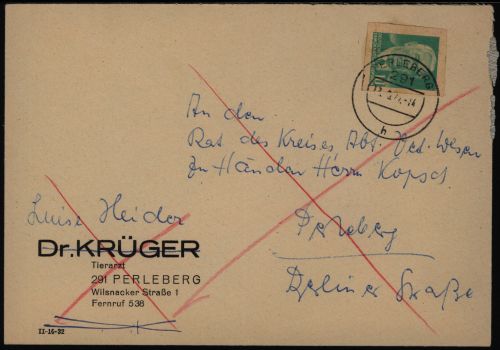 DDR Postkarte mit GA Ganzsachenausschnitt P 68 Perleberg