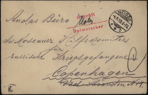 D.- Reich Kriegsgefangenenpost Neisse Nysa Offizier-Lager Dänemark Dolmetscher