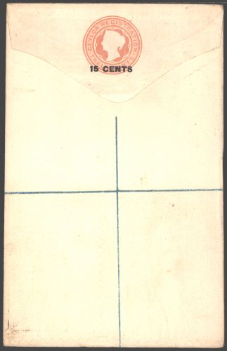 Ceylon Ganzsache Einschreibeumschlag Victoria EU 5 b Aufdruck 15c auf 12 c.