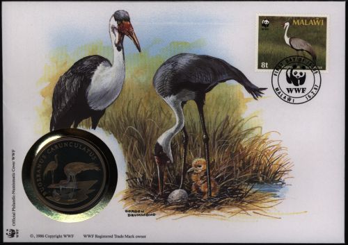 Numisbrief Malawi Klunkerkranich Medaille 30 Jahre WWF Tiere Vögel