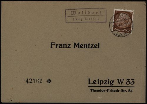 Dt. Reich Brief Landpoststempel Waltdorf Prusinowice über Neisse Nysa Schlesien