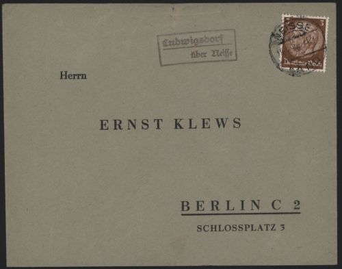 Deutsches Reich Brief Landpoststempel Ludwigsdorf ü. Neisse Nysa Schlesien Polen