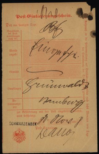 Altdeutschland Schleswig Holstein L1 Schwarzenbek auf Post-Einlieferungsschein