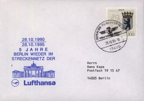 Bund Brief Flugpost Lufthansa StreckennetzMotiv Berlin Brandenburger SST