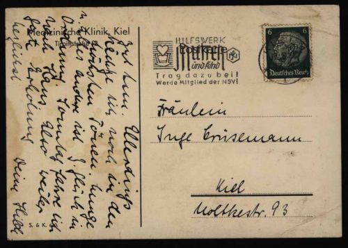 Dt. Reich Kiel Ortspostkarte Maschinen-St. Kiel Hilfswerk Mutter Kind NSV