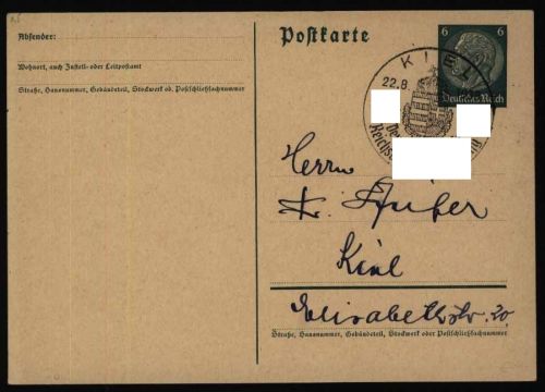 Dt. Reich Ganzsache P 226 I. Kielt SST Deutschlandreise Reichsverweser v. Horthy