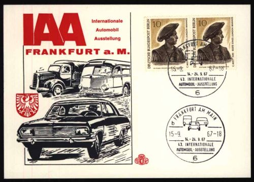 Auto Sonderkarte Frankfurt Automobil Ausstellung IAA mit entspr. SST 1967
