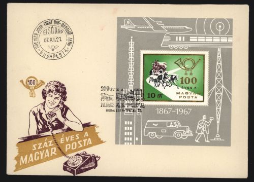 Ungarn Block 60 A Post Flugzeug Automobil 1967 als FDC 21.11.1967