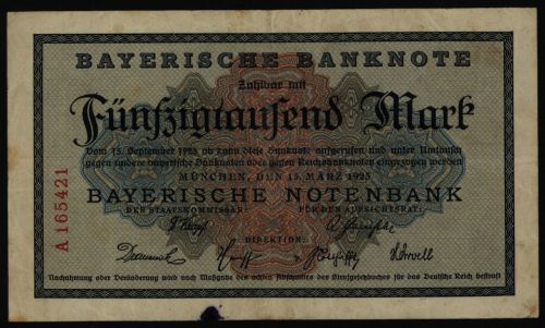 Geldschein Banknote Notgeld Bayern 8 50000 Mark Länderbanknote 15.3.1923 - II