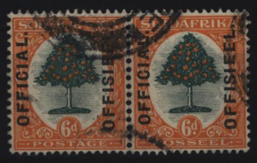Südafrika Dienst 6/7 waagerechtes Paar zweisprachig 6 P Orangenbaum gestempelt