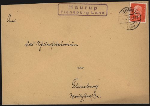 Deutsches Reich Brief mit Landpoststempel R2 Haurup Flensburg Land 1932