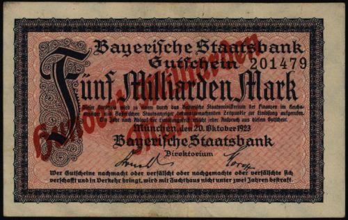 Geldschein Banknote Notgeld Bayern 229 a 100 Mio Mark Staatsbank 20.10.1923 - II